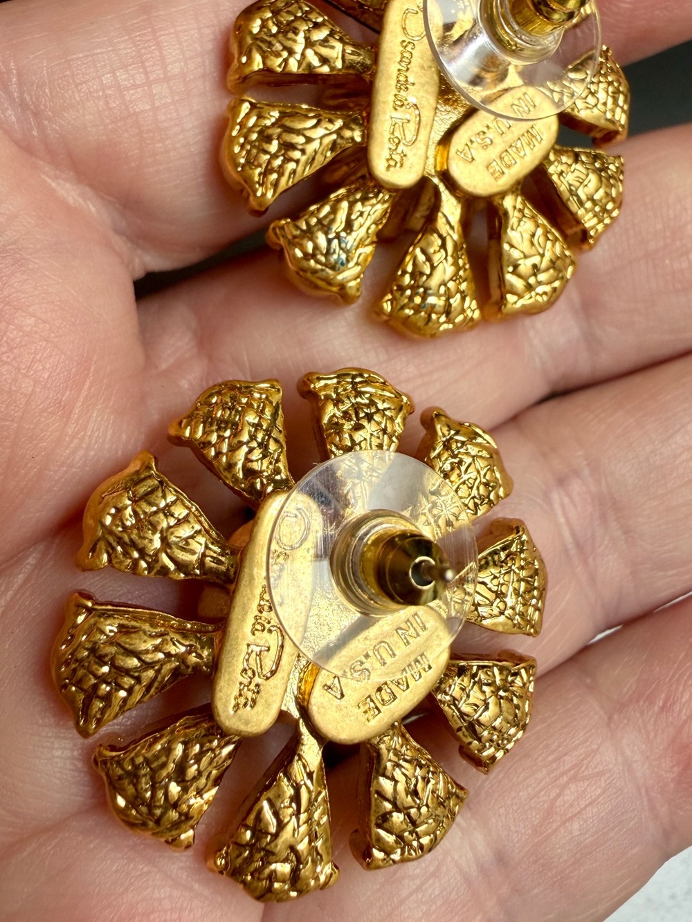 Oscar de la Renta Blue & Golden Topaz Sunflower Crystal Earrings✨Pierced/ Post - Picture 11 of 11